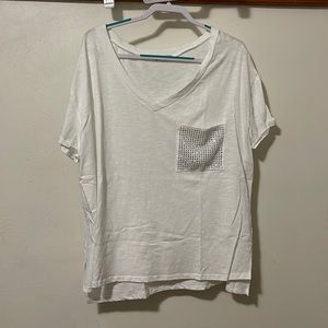 Plain White T-shirt with Sequin Pocket